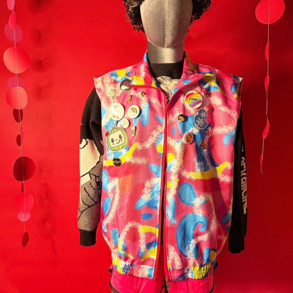 Vintage Upcycled Pride Festival Set – LGBT Patchwork Vest with Pins - Picture 3 of 12